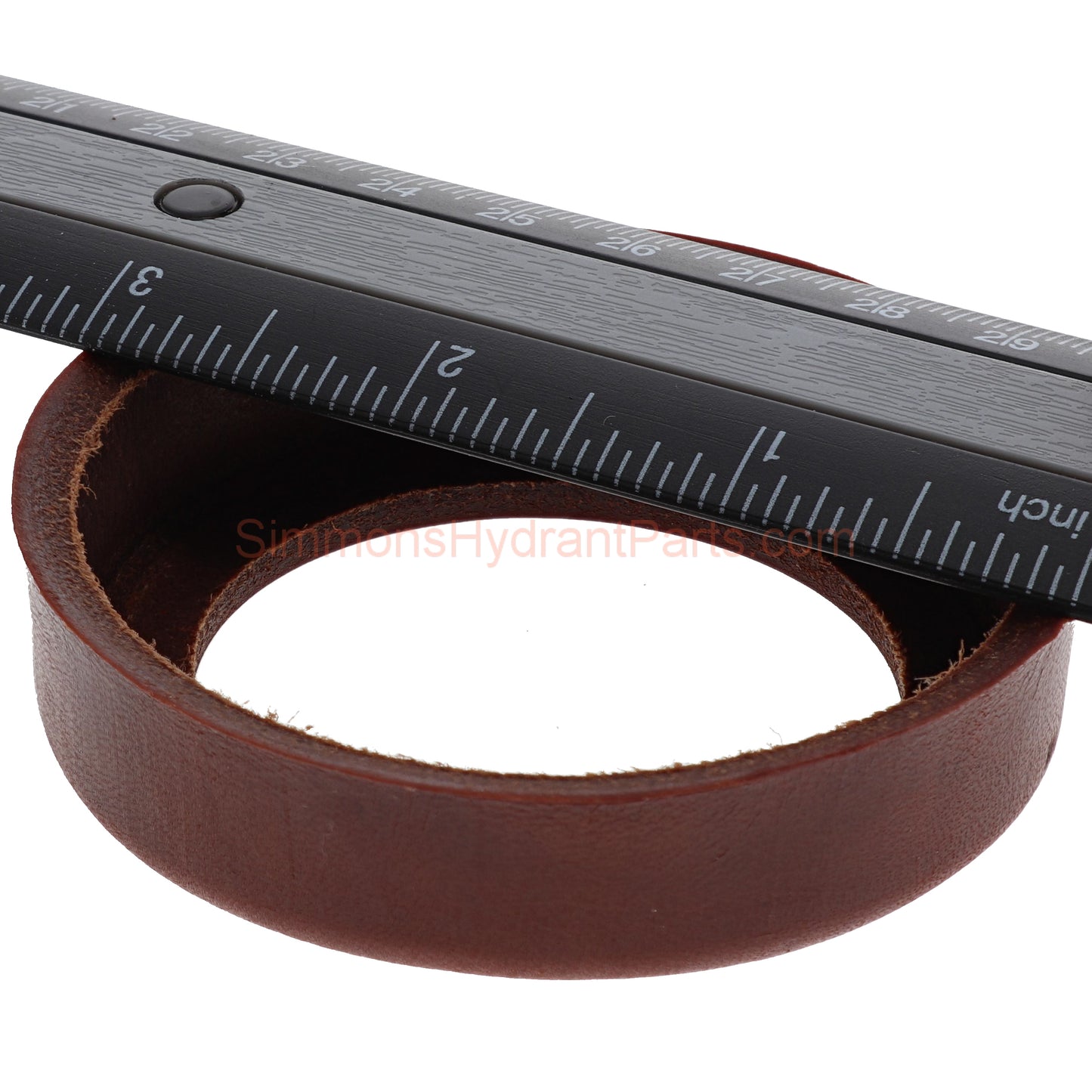 Bottom view of the Simmons genuine 1169 cup leather. Showing the outer diameter of the cup leather 