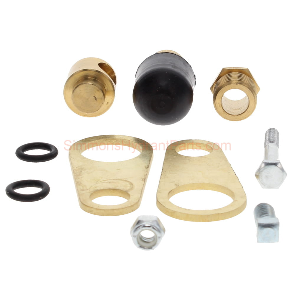 Image of the Simmons 851 hydrant repair kit. Showing all of the parts included with the kit. 
